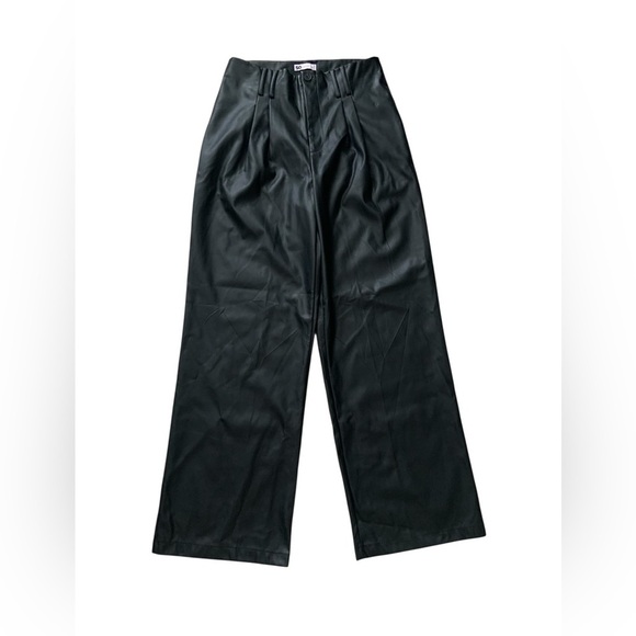 SO Black Wide Leg Leather Pants Large Size 13 - Picture 5 of 8